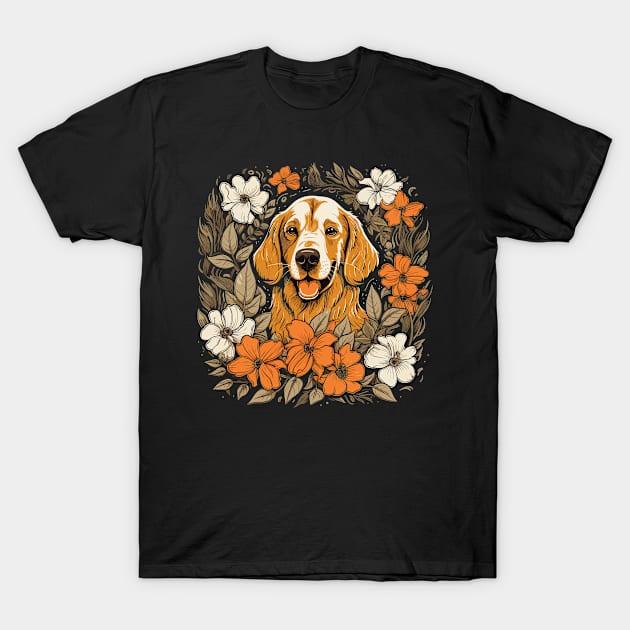 A Golden Retriever surrounded with Lilies, illustration T-Shirt by gezwaters